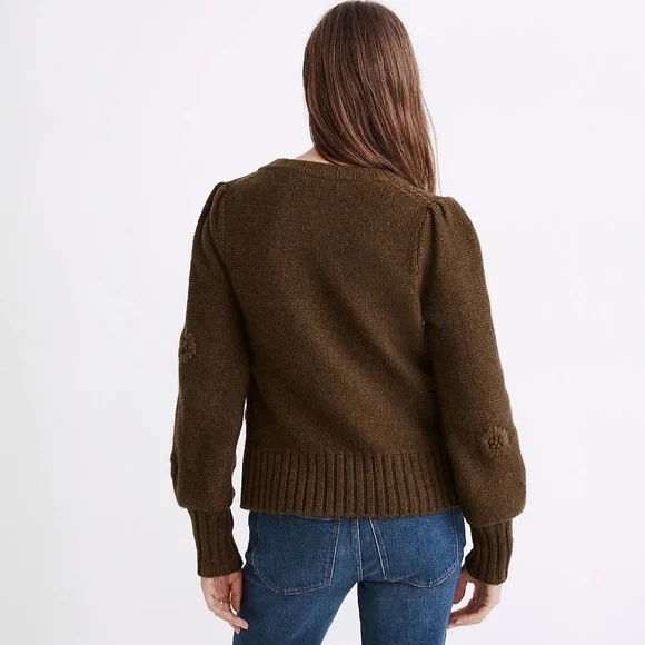Madewell | Embroidered Edencroft Pleat-Sleeve Cardigan Sweater - Picture 7 of 10